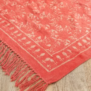 Pink Leaf Printed Cotton Carpet/Rug 3x5 Feet - Image 3