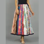 Women's Cotton Patchwork Long Skirt (Multi Color) - Image 2