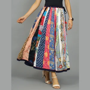 Women's Cotton Patchwork Long Skirt (Multi Color) - Image 3