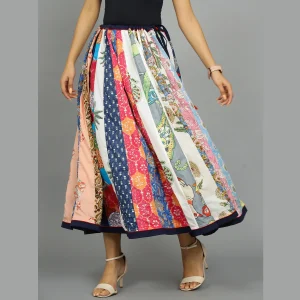 Women's Cotton Patchwork Long Skirt (Multi Color) - Image 4