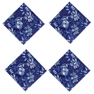 18" Blue Floral Printed Cotton Napkins Set - Image 3