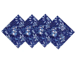 18" Blue Floral Printed Cotton Napkins Set - Image 4