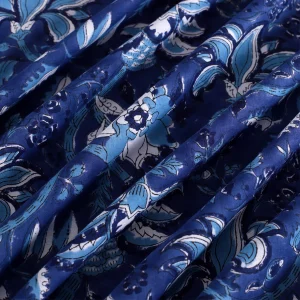 18" Blue Floral Printed Cotton Napkins Set - Image 5