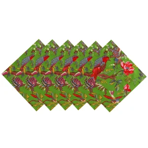 20" Green Birds Printed Cotton Napkins Set - Image 6