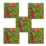 20" Green Birds Printed Cotton Napkins Set