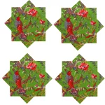 20" Green Birds Printed Cotton Napkins Set - Image 2