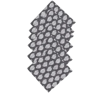 24PC Cotton Dinner Napkins Set Grey Floral - Image 4