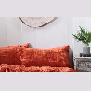 Solid Rust Velvet Fabric Pillow Cover Set - Image 3