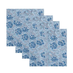 Beautiful Blue Floral Printed Cotton Napkins 48 PC Set - Image 3