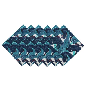 Beautiful Blue Leaf Printed Cotton Napkins - Image 4