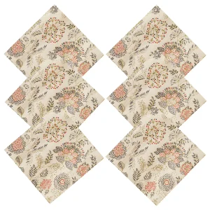 Beige Floral Printed Fabric Table Decor Napkins Set 48 Pcs - Image 3