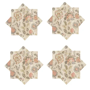 Beige Floral Printed Fabric Table Decor Napkins Set 48 Pcs - Image 5