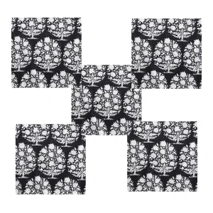 Black Floral Print Cotton Dinner Table Cloth Napkins - Image 3