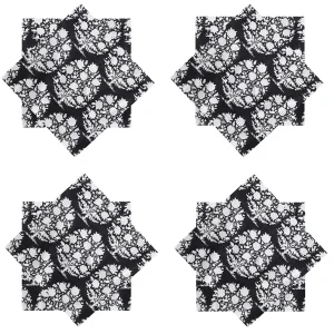 Black Floral Print Cotton Dinner Table Cloth Napkins - Image 6