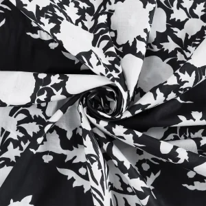 Black Floral Print Cotton Dinner Table Cloth Napkins - Image 7