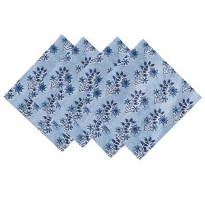 Blue Floral Block Print napkins 16 X 16 Set of 6 PC - Image 3