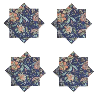 Blue Floral Print 100% Cotton Fabric Napkins Set of 48 Pcs - Image 3
