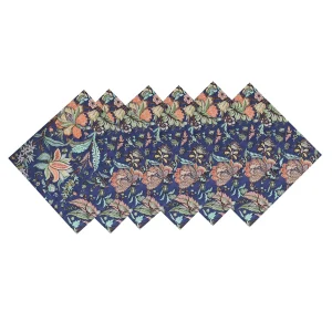 Blue Floral Print 100% Cotton Fabric Napkins Set of 48 Pcs - Image 5