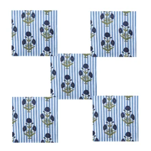 Blue Stripe and Floral Print Napkins Set - Image 5