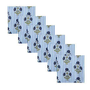 Blue Stripe and Floral Print Napkins Set - Image 3