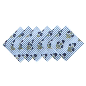 Blue Stripe and Floral Print Napkins Set - Image 4