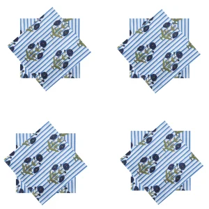 Blue Stripe and Floral Print Napkins Set - Image 6