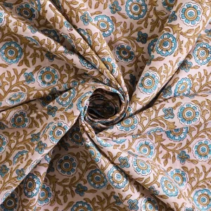 Cotton Block Printed Fabric Table Napkins Beige Floral - Image 9
