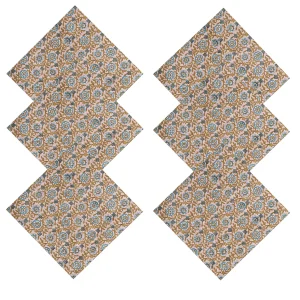 Cotton Block Printed Fabric Table Napkins Beige Floral - Image 4