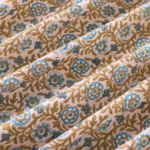 Cotton Block Printed Fabric Table Napkins Beige Floral - Image 8