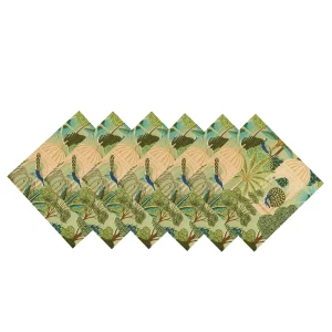 Green Peacock Garden Printed Cotton Napkins - Image 3
