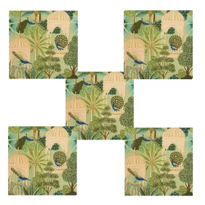 Green Peacock Garden Printed Cotton Napkins - Image 5