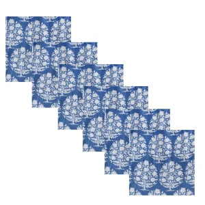 Hand Block Cotton Blue Floral Printed Voile Fabric Napkins - Image 4
