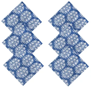 Hand Block Cotton Blue Floral Printed Voile Fabric Napkins - Image 5