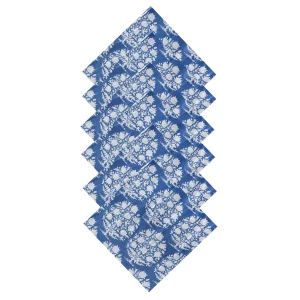 Hand Block Cotton Blue Floral Printed Voile Fabric Napkins - Image 6