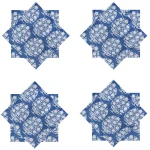 Hand Block Cotton Blue Floral Printed Voile Fabric Napkins - Image 2