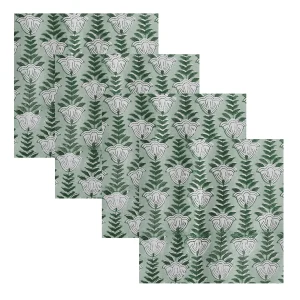 Hand Block Flower Printed Cotton Table Green Napkins - Image 3