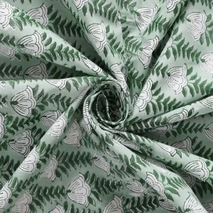 Hand Block Flower Printed Cotton Table Green Napkins - Image 5