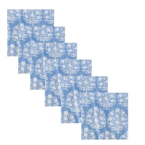 Hand Printed Cotton Napkins Blue Floral - Image 3