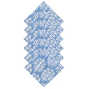 Hand Printed Cotton Napkins Blue Floral - Image 4