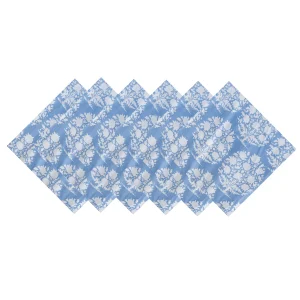 Hand Printed Cotton Napkins Blue Floral - Image 5