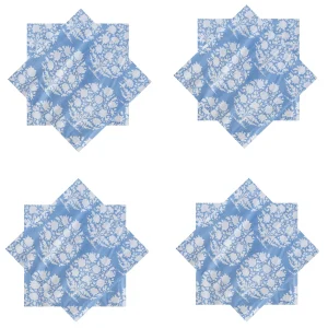 Hand Printed Cotton Napkins Blue Floral - Image 6