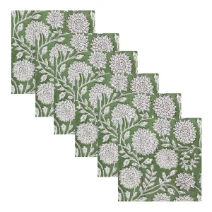 Indian Handmade Green Floral Printed Cotton Napkins - Image 4