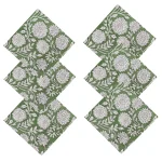 Indian Handmade Green Floral Printed Cotton Napkins