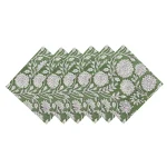 Indian Handmade Green Floral Printed Cotton Napkins - Image 3