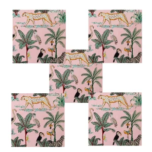 Luxury Pink Forest Print Fabric Napkins Set - Image 4
