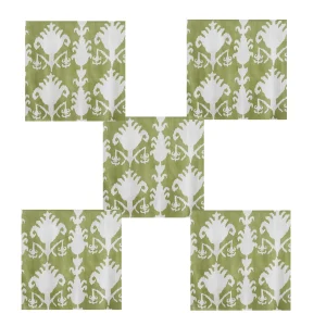Napkins Green Ikat Printed Cotton Square Cloths - Image 5