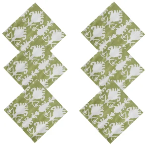 Napkins Green Ikat Printed Cotton Square Cloths - Image 4