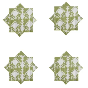 Napkins Green Ikat Printed Cotton Square Cloths - Image 6