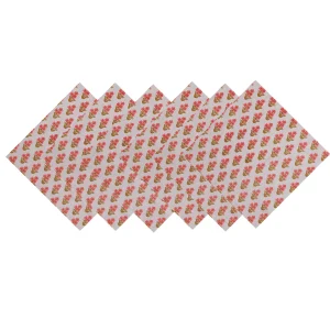 New Beige & Red Floral Printed Cotton Napkins Set - Image 4