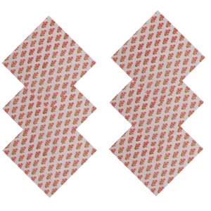 New Beige & Red Floral Printed Cotton Napkins Set - Image 5